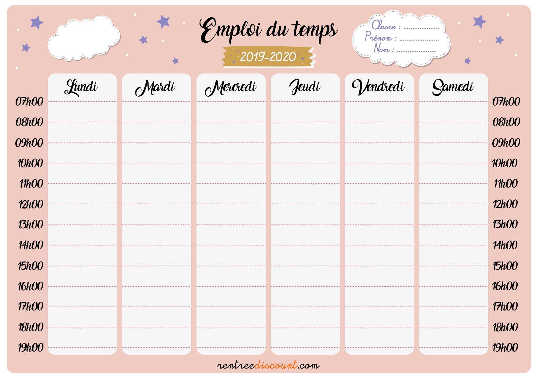 emploi du temps 2019-2020 Rose